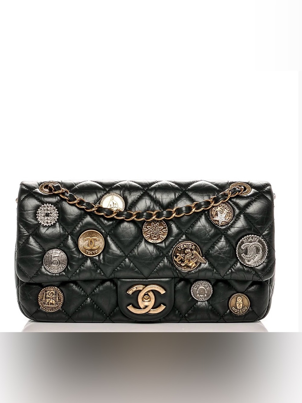 CHANEL Medallion Flap Bag in Black Aged Leather